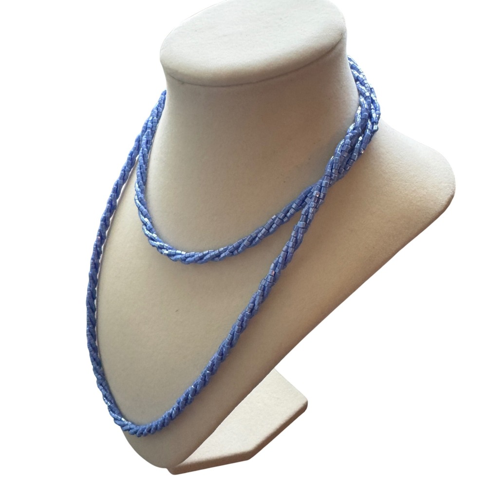 Nolan Miller Vintage Periwinkle Blue Seed Bead Twisted Rope Necklace Strand